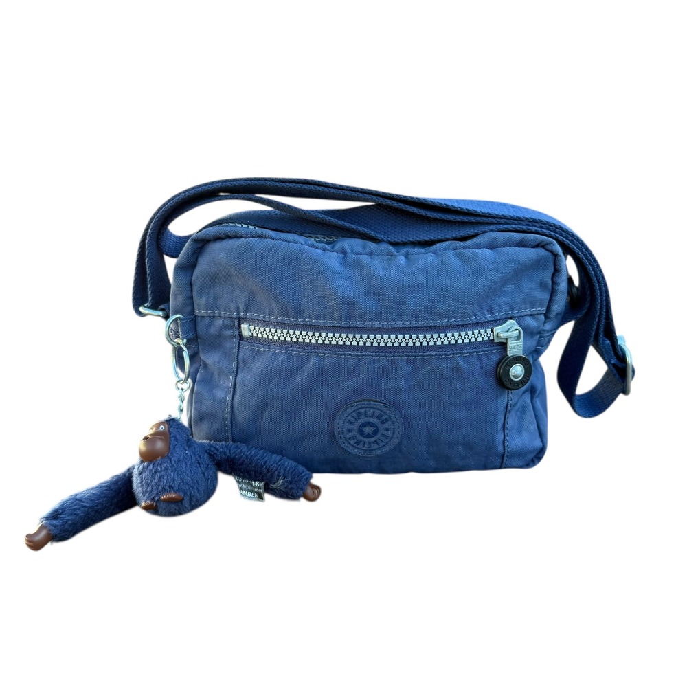 Kipling Blue Nylon Crossbody Bag with Monkey Charm‎ Adjustable Strap